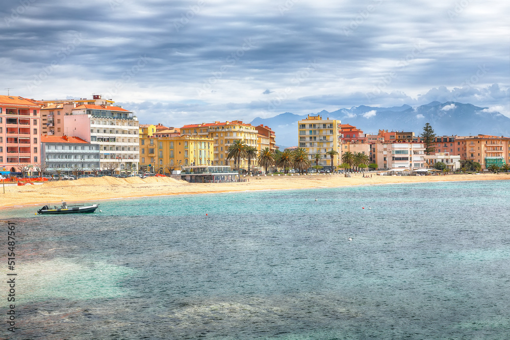 Astonishing morning cityscape of the waterfront and the city of Ajaccio.