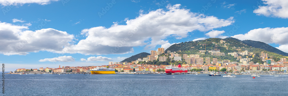 Picturesque morning cityscape of Ajaccio city and port.