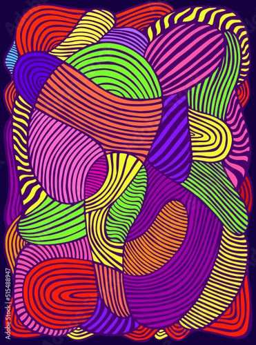 Striped vibrant abstract lines art pattern  rainbow multicolor color. Decorative psychedelic stylish card.