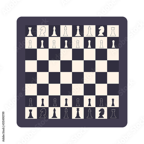 Chess board with pieces icon. Vector illustration