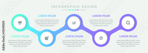 Infographic template design, Vector infographic design with 5 options or steps, Colorful gradient infographic design, Business infographic template for presentation, brochure, diagram, flow charts