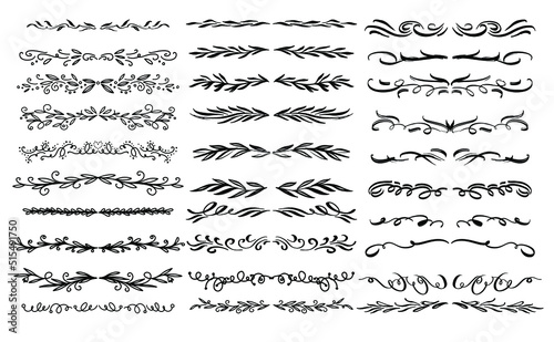Hand Drawn Calligraphic Dividers Set. Elegant Swirl Design Element. Vector Labels and Filigrees.