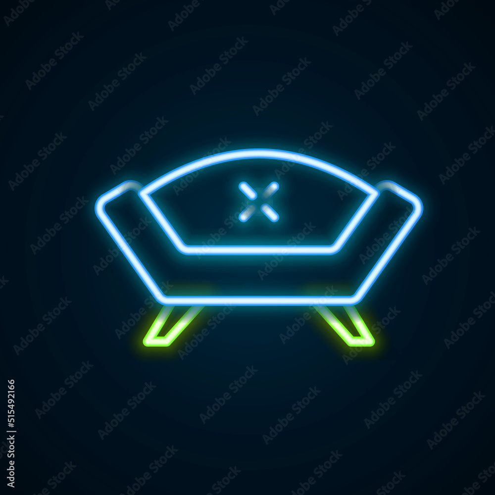 Glowing neon line Sofa icon isolated on black background. Colorful outline concept. Vector Glowing neon line Sofa icon isolated on black background. Colorful outline concept. Vector