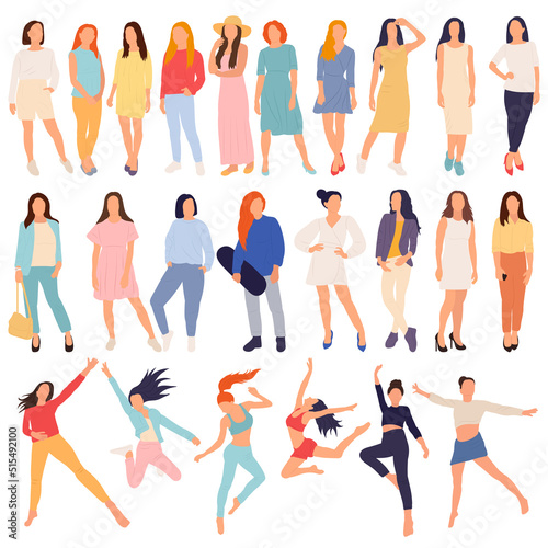 women in flat style, set isolated, vector