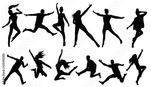 people jumping set, silhouette collection, isolated, vector