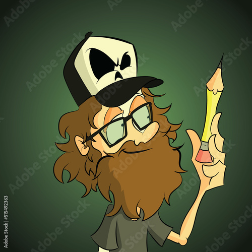 old man vector illustration of pencil 
