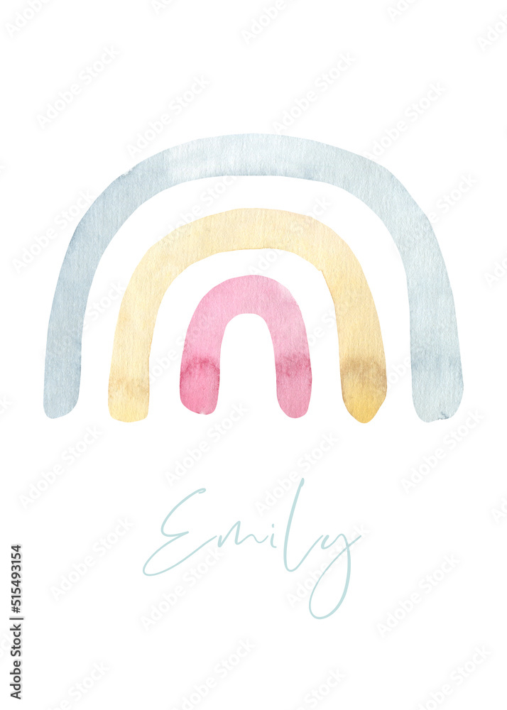 Cute watercolor rainbow illustration with name Emily , boho drawing for ...