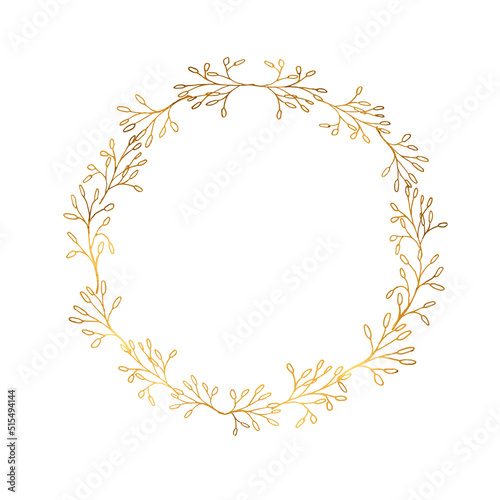 Round Golden floral wreath Leaves floral golden wreath. Flower Wreath. Floral Vector Design Element for Card