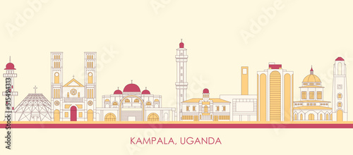 Cartoon Skyline panorama of city of Kampala, Uganda - vector illustration photo