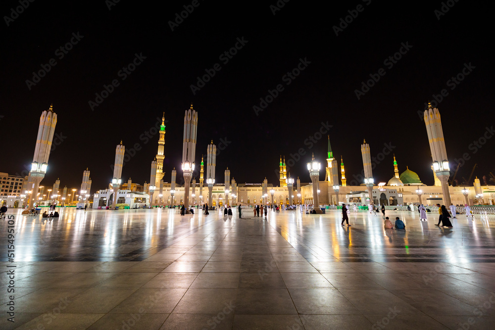 Pilgrims and worshippers visit the Al Masjid an Nabawi, the second holiest site in Islam in the city of Median, south west Saudi Arabia