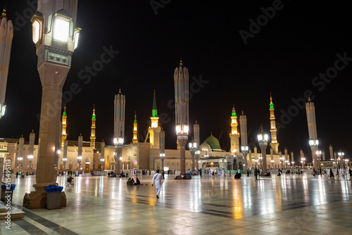 Pilgrims and worshippers visit the Al Masjid an Nabawi, the second holiest site in Islam in the city of Median, south west Saudi Arabia photo