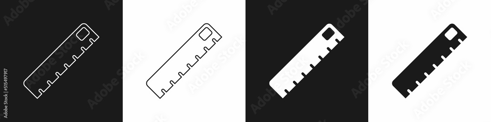 Set Ruler icon isolated on black and white background. Straightedge symbol. Vector Set Ruler icon isolated on black and white background. Straightedge symbol. Vector