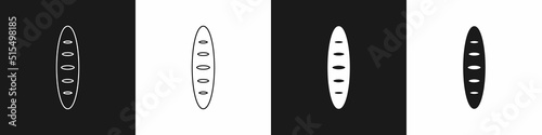Set French baguette bread icon isolated on black and white background. Vector