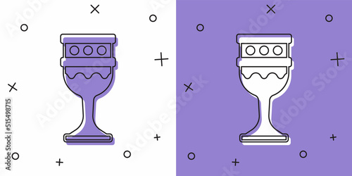 Set Medieval goblet icon isolated on white and purple background. Holy grail. Vector
