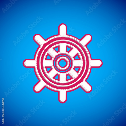 White Ship steering wheel icon isolated on blue background. Vector