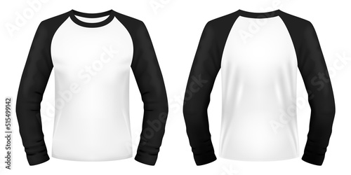 Long sleeve raglan t-shirt template. Front and back views. Vector illustration.