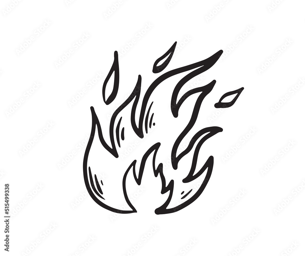 Bonfire set, hand drawn illustration, flame, burning.