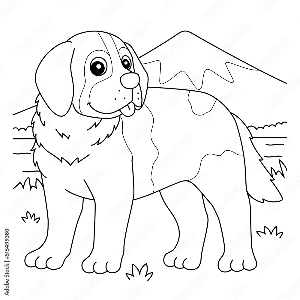 Saint Bernard Dog Coloring Page for Kids Stock Vector | Adobe Stock