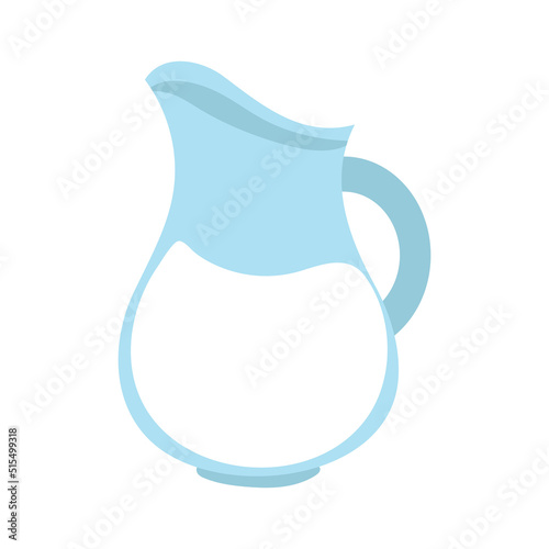 Pitcher of milk on white background in style of flat