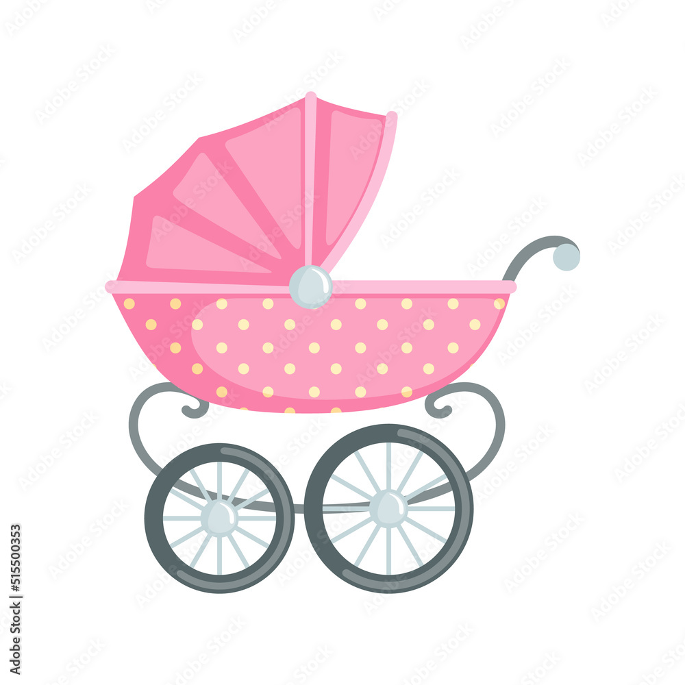 Baby carriage icon in flat style isolated on white background.