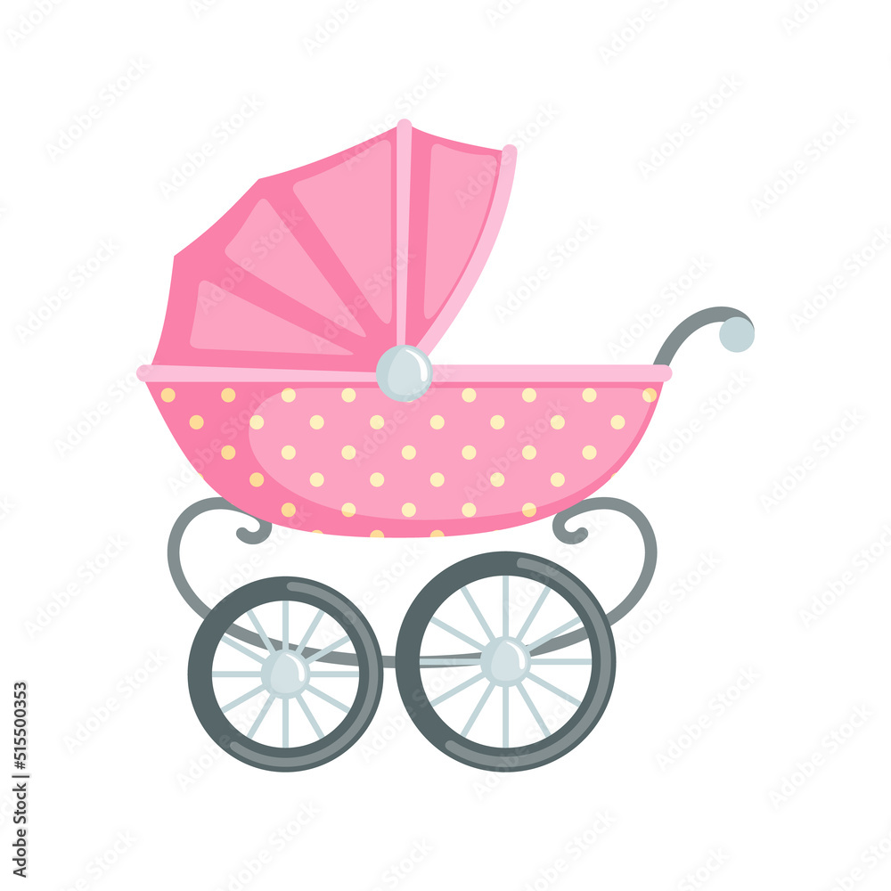 Baby carriage icon in flat style isolated on white background. Baby carriage icon in flat style isolated on white background.