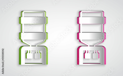 Paper cut Water cooler for office and home icon isolated on grey background. Water dispenser. Bottle office, plastic and liquid. Paper art style. Vector