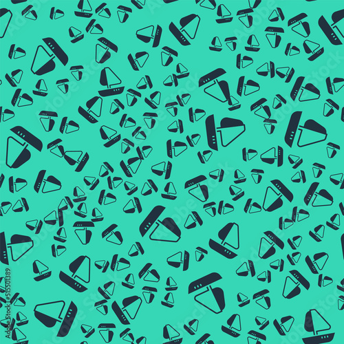 Black Yacht sailboat or sailing ship icon isolated seamless pattern on green background. Sail boat marine cruise travel. Vector