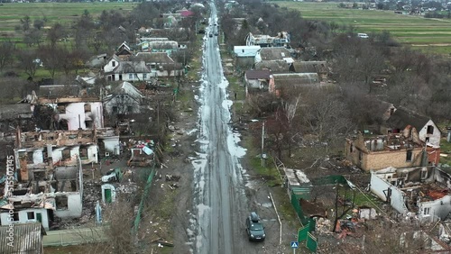 The city destroyed by Russian troops filmed from a drone