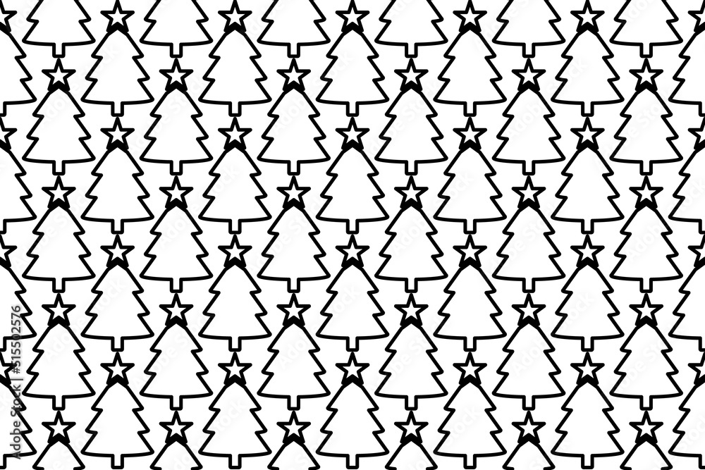 Fototapeta premium Seamless pattern completely filled with outlines of Christmas trees. Elements are evenly spaced. Vector illustration on white background