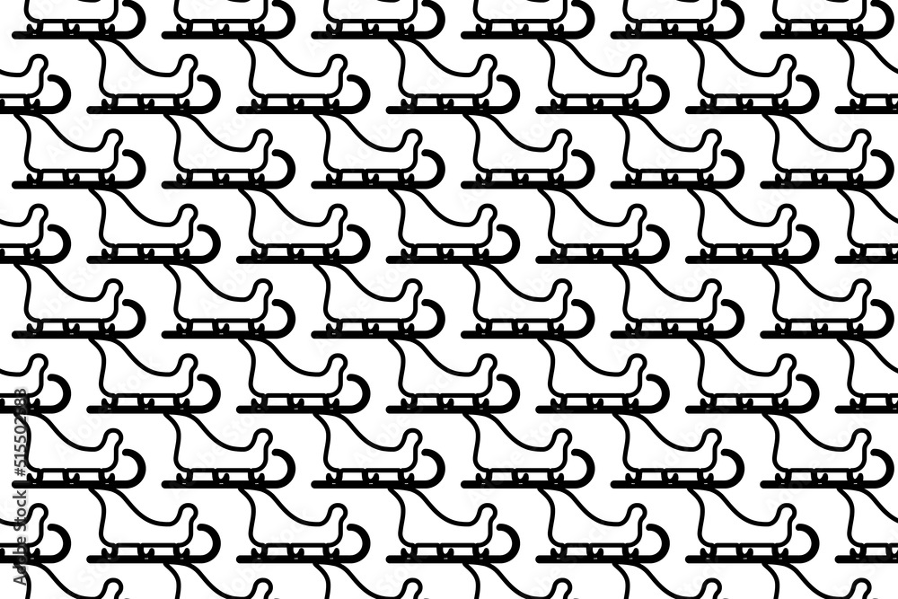 Seamless pattern completely filled with outlines of sleigh symbols. Elements are evenly spaced. Vector illustration on white background