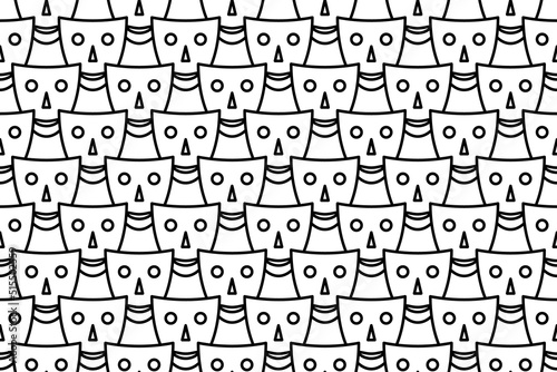 Seamless pattern completely filled with outlines of theatrical masks. Elements are evenly spaced. Vector illustration on white background