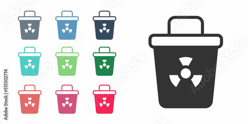Black Infectious waste icon isolated on white background. Tank for collecting radioactive waste. Dumpster or container. Biohazardous substances. Set icons colorful. Vector photo
