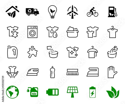 Simple set of washing related vector line Icons. Contains icons such as washing machine, powder, laundry, dirty t-shirt and much more. On a white background, editable stroke. 48x48 pixels perfect