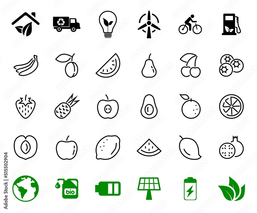 Fruit Icon Set, Vector lines, Contains icons such as apple, banana, cherry, lemon, watermelon, Avocado Editable stroke, 48x48 pixels, White background, eps 10 Fruit Icon Set, Vector lines, Contains icons such as apple, banana, cherry, lemon, watermelon, Avocado Editable stroke, 48x48 pixels, White background, eps 10