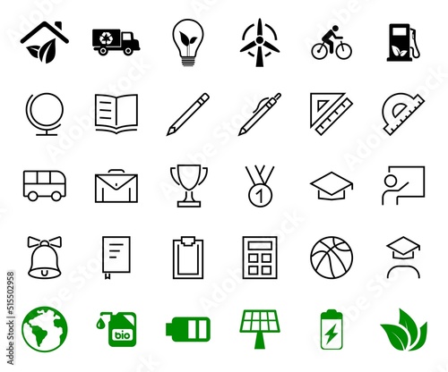 A simple set of school items. Contains icons such as student, award, geography, physical education, geometry and more. On white background. Editable stroke. 480x480