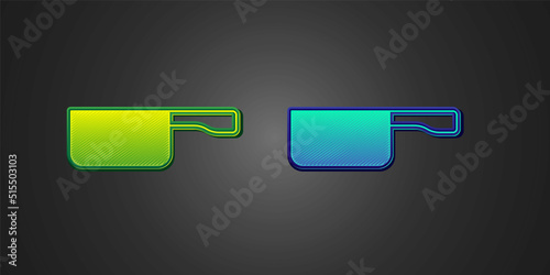 Green and blue Frying pan icon isolated on black background. Fry or roast food symbol. Vector