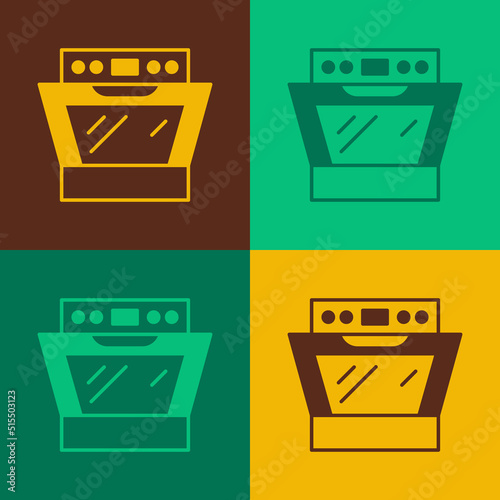 Pop art Oven icon isolated on color background. Stove gas oven sign. Vector