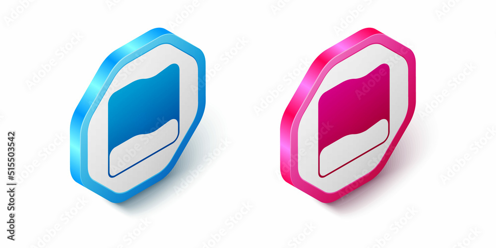 Isometric Rectangular pillow icon isolated on white background. Cushion sign. Orthopedic pillow. Hexagon button. Vector Isometric Rectangular pillow icon isolated on white background. Cushion sign. Orthopedic pillow. Hexagon button. Vector