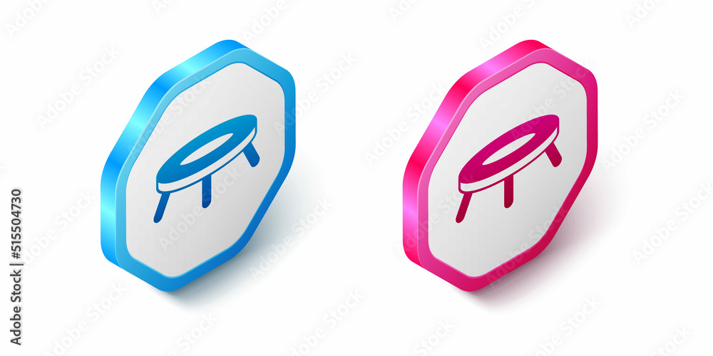Isometric Jumping trampoline icon isolated on white background. Hexagon button. Vector Isometric Jumping trampoline icon isolated on white background. Hexagon button. Vector