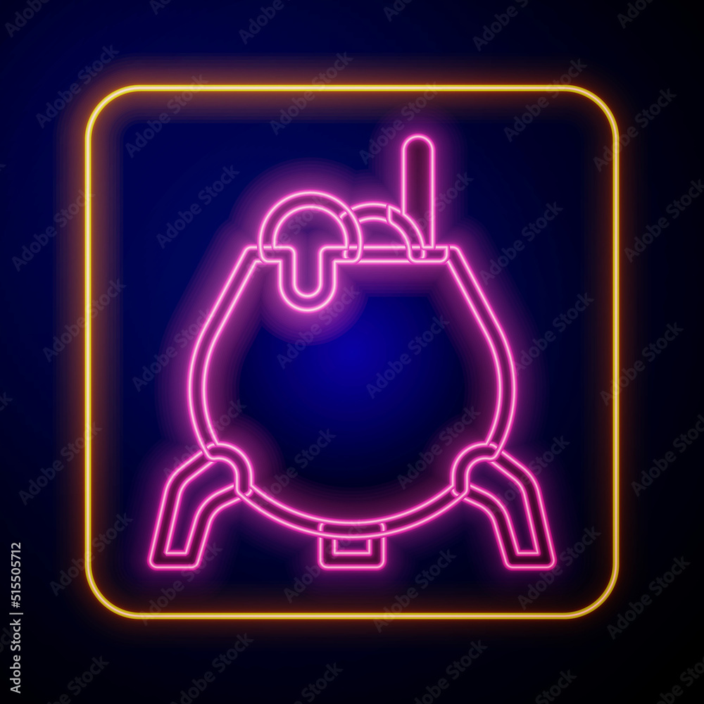 Glowing neon Witch cauldron icon isolated on black background. Happy Halloween party. Vector Glowing neon Witch cauldron icon isolated on black background. Happy Halloween party. Vector
