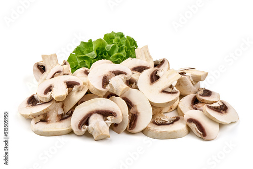 Fresh champignon mushrooms, isolated on white background.
