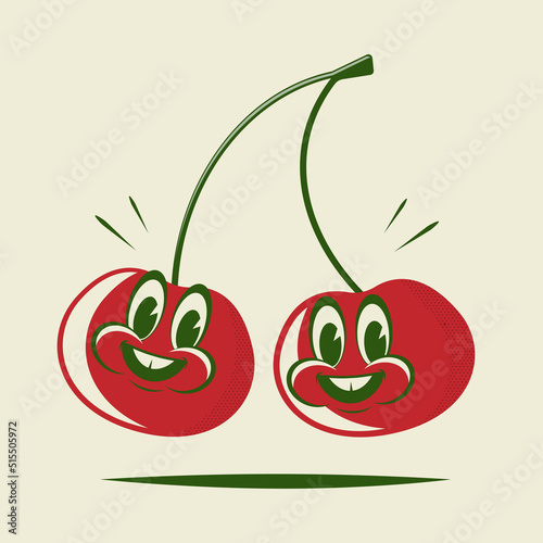 funny cartoon cherry in retro style