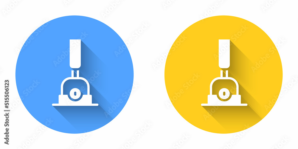 White Arrow for switching the railway icon isolated with long shadow background. Old railway tracks. Circle button. Vector White Arrow for switching the railway icon isolated with long shadow background. Old railway tracks. Circle button. Vector