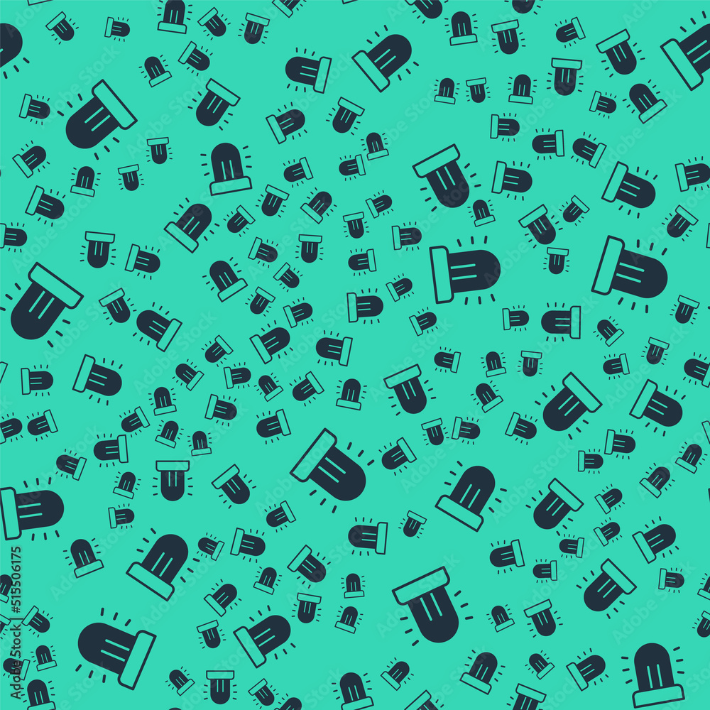 Black Flasher siren icon isolated seamless pattern on green background. Emergency flashing siren. Vector