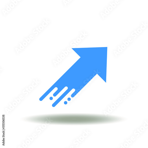 Vector illustration of diagonal up fast moving arrow. Symbol of growth hacking. Icon of progress. Sign of forward fast strike.