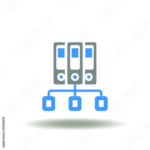 Vector illustration of binder folders and network. Icon of AD Active Directory. Symbol of regulations.