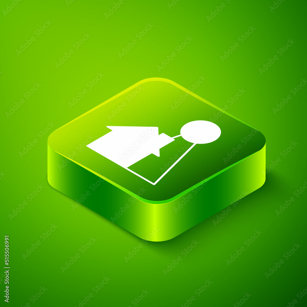 Isometric Chip for board game icon isolated on green background. Green square button. Vector Isometric Chip for board game icon isolated on green background. Green square button. Vector