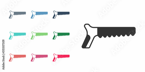 Black Hand saw icon isolated on white background. Set icons colorful. Vector