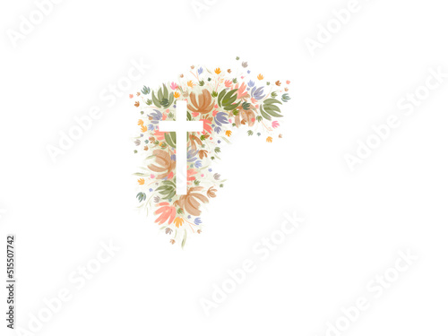 Vector Watercolor Easter cross clipart. Floral crosses illustration	
