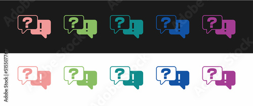 Set Speech bubbles with Question and Answer icon isolated on black and white background. Q and A symbol. FAQ sign. Chat speech bubble and chart. Vector